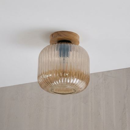 Plafoniera MILOU WOOD 1xE27/15W/230V rovere/beige fumato Ø 20 cm