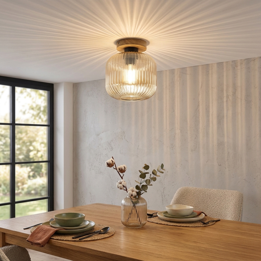 Plafoniera MILOU WOOD 1xE27/15W/230V rovere/beige fumato Ø 20 cm