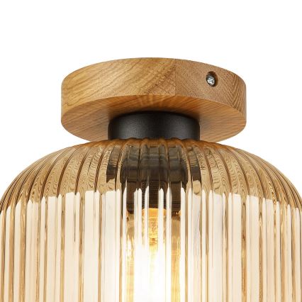Plafoniera MILOU WOOD 1xE27/15W/230V rovere/beige fumato Ø 20 cm