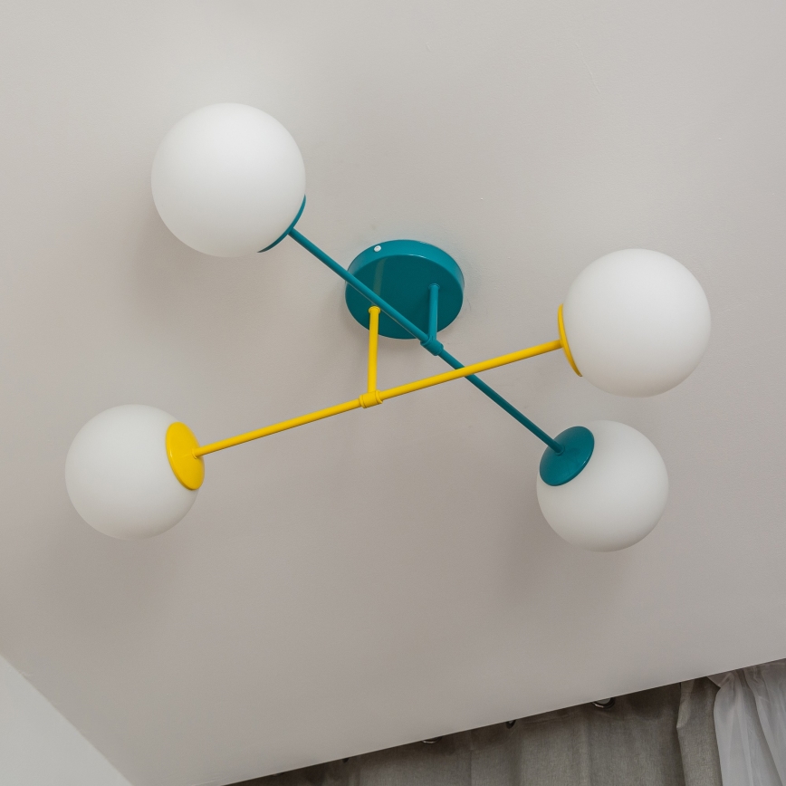 Plafoniera MOON 4xE27/15W/230V turchese/giallo