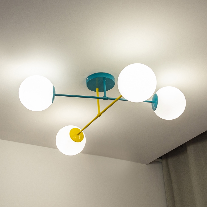 Plafoniera MOON 4xE27/15W/230V turchese/giallo