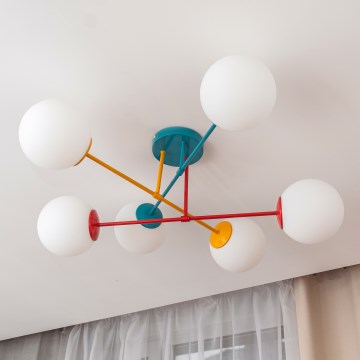 Plafoniera MOON 6xE27/15W/230V turchese/giallo/rosso