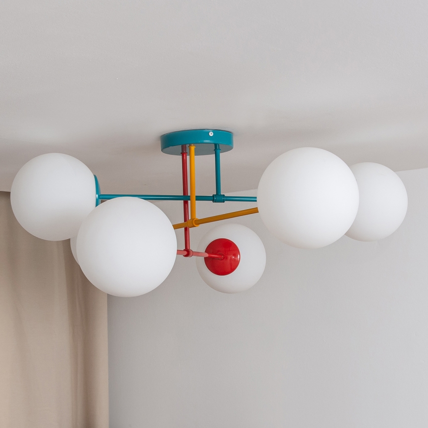 Plafoniera MOON 6xE27/15W/230V turchese/giallo/rosso
