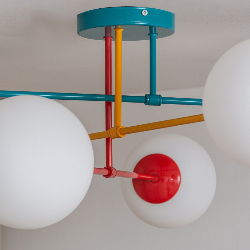 Plafoniera MOON 6xE27/15W/230V turchese/giallo/rosso