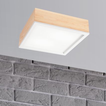 Plafoniera NATURAL SQUARE 2xE27/15W/230V 31x31 cm pino/bianco