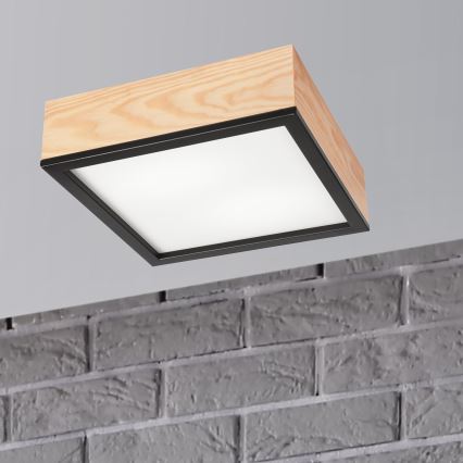 Plafoniera NATURAL SQUARE 2xE27/15W/230V 31x31 cm pino/nero