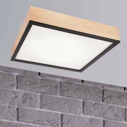 Plafoniera NATURAL SQUARE 4xE27/15W/230V 48x48 cm pino/nero