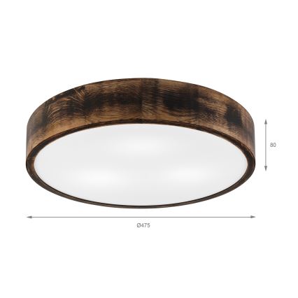 Plafoniera OAK SMOKY 3xE27/15W/230V ø 47,5 cm quercia/marrone scuro