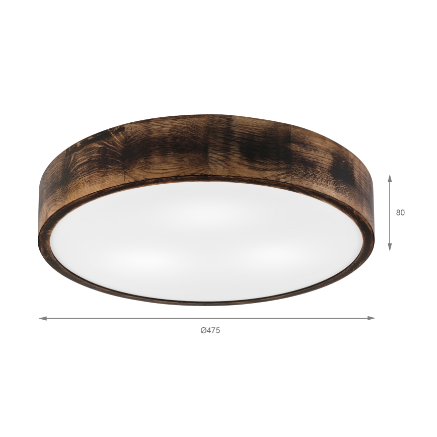 Plafoniera OAK SMOKY 3xE27/15W/230V ø 47,5 cm quercia/marrone scuro