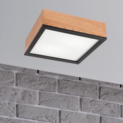 Plafoniera OAK SQUARE 2xE27/15W/230V 31x31 cm quercia/nero