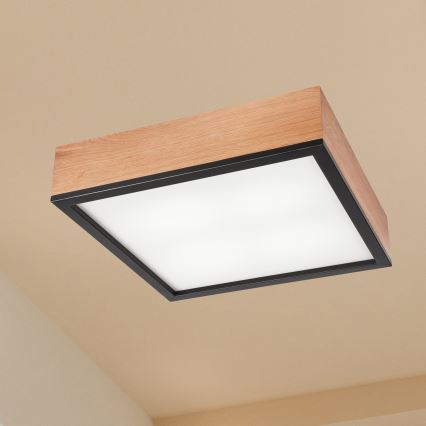 Plafoniera OAK SQUARE 4xE27/15W/230V 39x39 cm quercia/nero