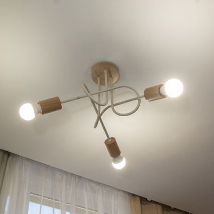 Plafoniera OXFORD 3xE27/15W/230V, finitura pino/crema