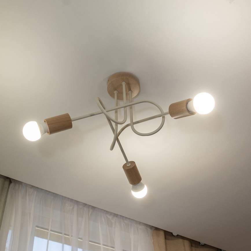 Plafoniera OXFORD 3xE27/15W/230V, finitura pino/crema