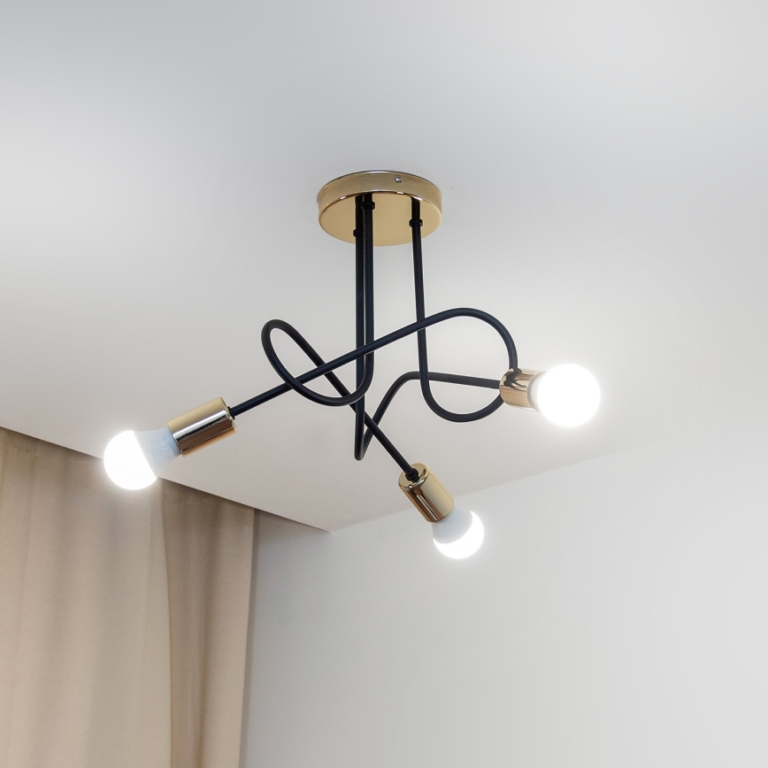 Plafoniera OXFORD 3xE27/15W/230V oro/nero