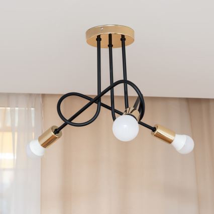 Plafoniera OXFORD 3xE27/15W/230V oro/nero