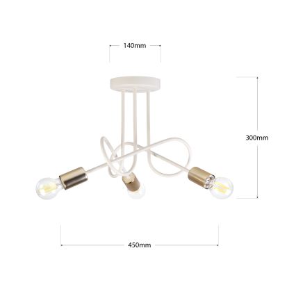 Plafoniera OXFORD 3xE27/15W/230V ottone/bianco