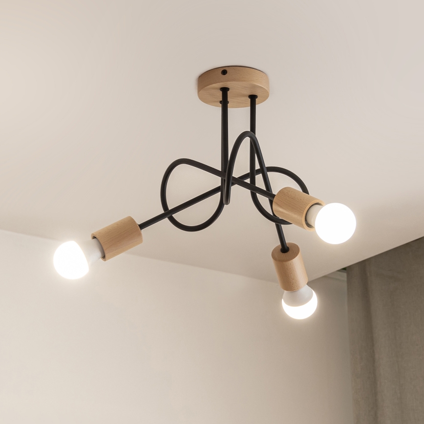Plafoniera OXFORD 3xE27/15W/230V pino/nero