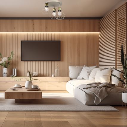 Plafoniera PARKLA 3xE27/15W/230V beige/oro