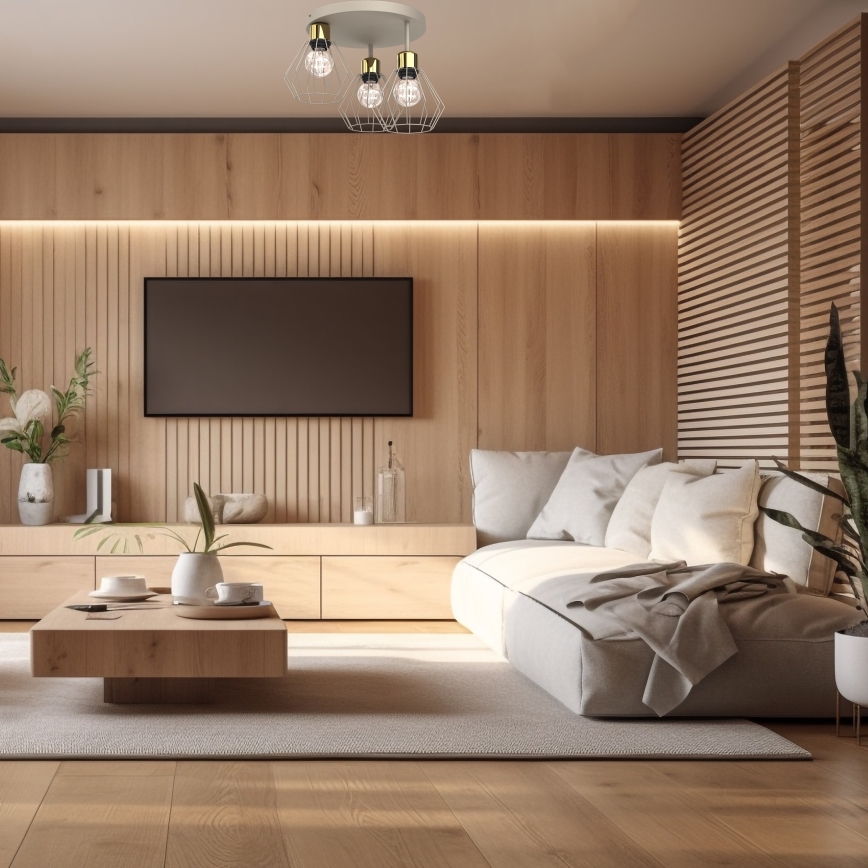Plafoniera PARKLA 3xE27/15W/230V beige/oro