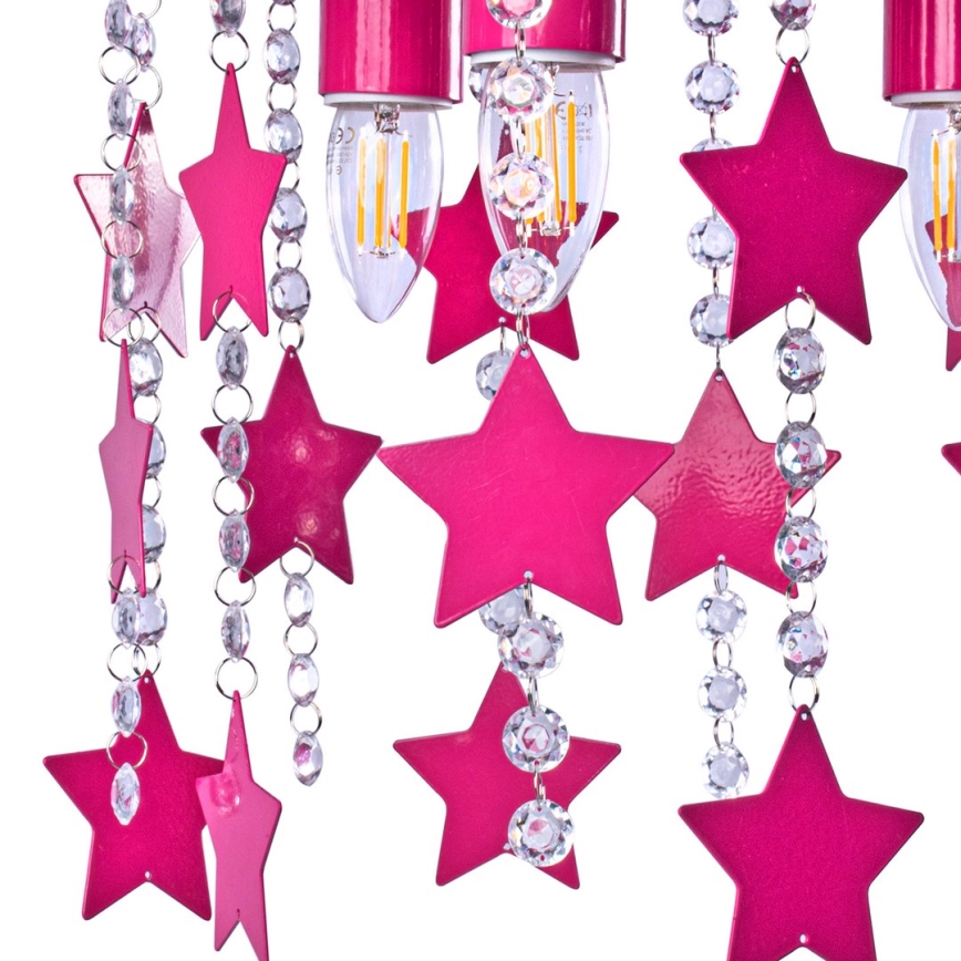 Plafoniera per bambini ELZA stelle 3xE27/60W/230V rosa scuro