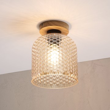 Plafoniera ROCCO WOOD 1xE27/15W/230V rovere/beige fumato Ø 18 cm