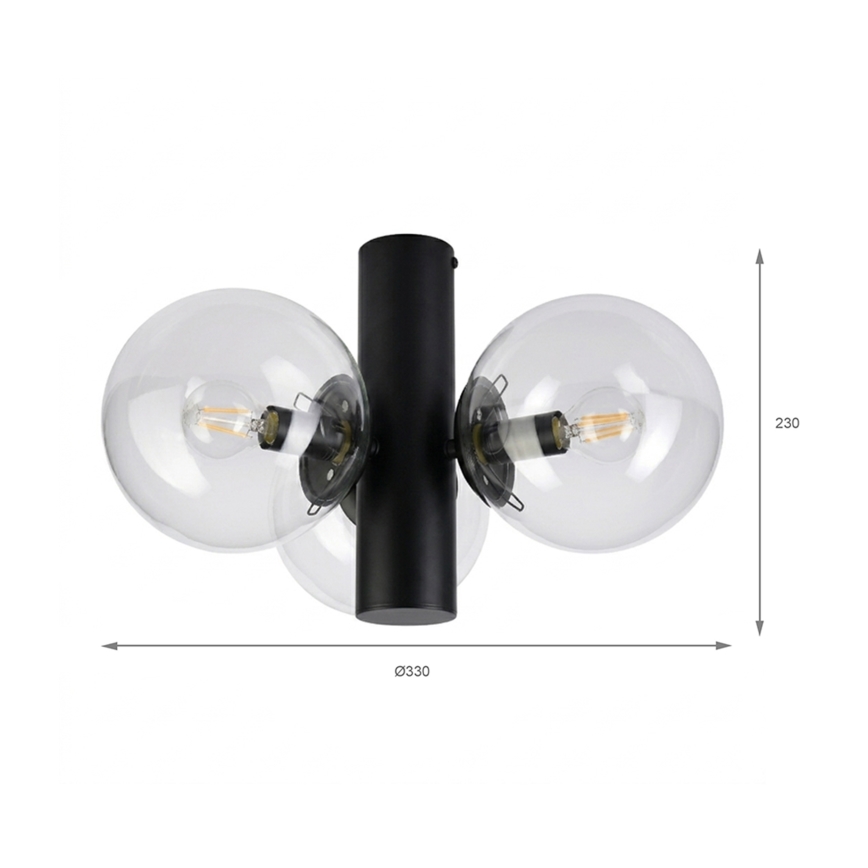 Plafoniera SFERIO 3xE14/5W/230V nero/trasparente