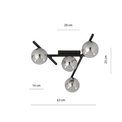 Plafoniera SMART 4xE14/10W/230V nero/grigio