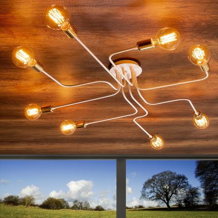 Plafoniera TRUVA 8xE27/40W/230V bianco/oro