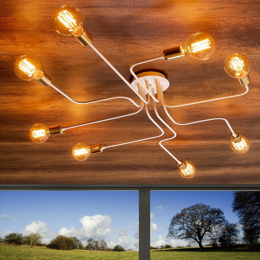 Plafoniera TRUVA 8xE27/40W/230V bianco/oro
