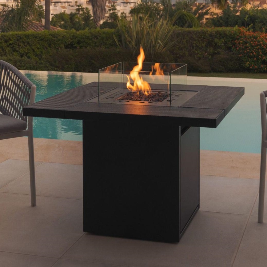 Planika - Caminetto a gas da esterno 79,7x90 cm 10kW 1xAAA nero + copertura di protezione
