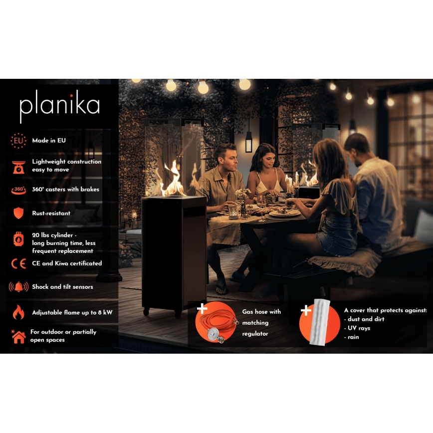 Planika Faro GAS - Caminetto a gas da esterno 142x36 cm 8kW bianco + coperchio di protezione