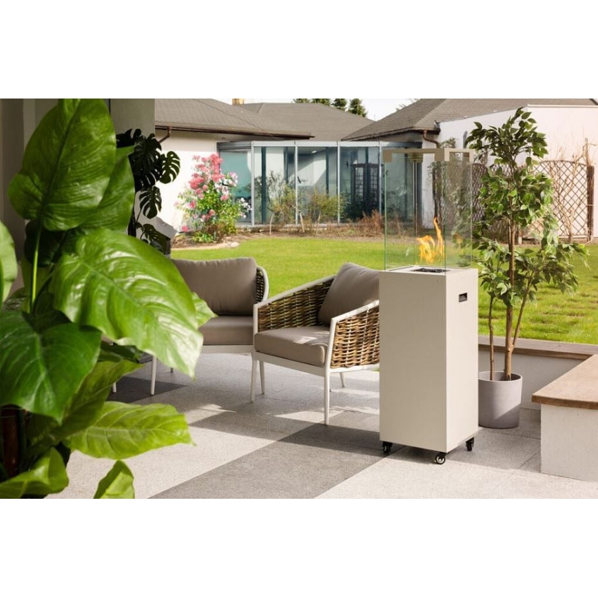 Planika Faro GAS - Caminetto a gas da esterno 142x36 cm 8kW bianco + coperchio di protezione