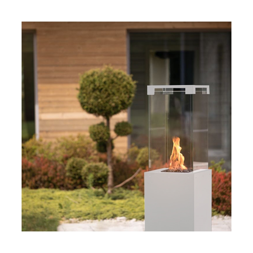 Planika Faro GAS - Caminetto a gas da esterno 142x36 cm 8kW bianco + coperchio di protezione