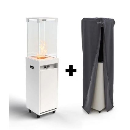 Planika Faro GAS - Caminetto a gas da esterno 142x36 cm 8kW bianco + coperchio di protezione