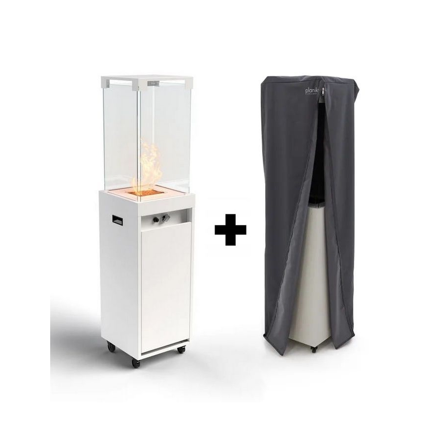 Planika Faro GAS - Caminetto a gas da esterno 142x36 cm 8kW bianco + coperchio di protezione