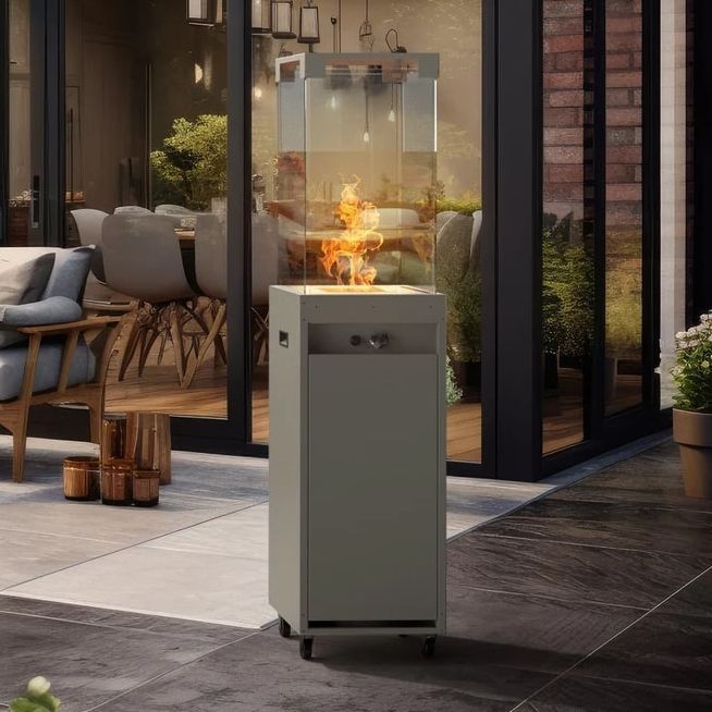 Planika Faro GAS - Caminetto a gas da esterno 142x36 cm 8kW grigio + coperchio di protezione