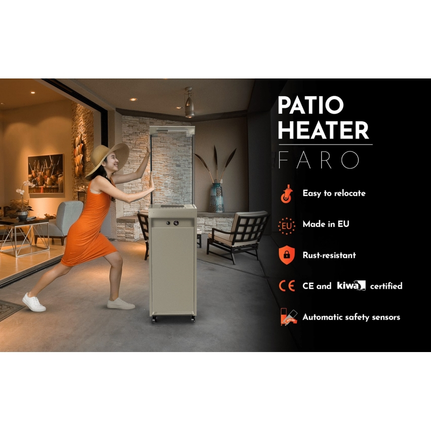 Planika Faro GAS - Caminetto a gas da esterno 142x36 cm 8kW grigio + coperchio di protezione