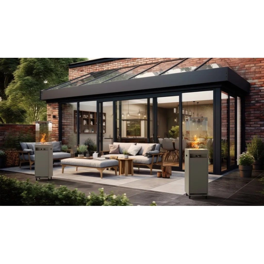 Planika Faro GAS - Caminetto a gas da esterno 142x36 cm 8kW grigio + coperchio di protezione