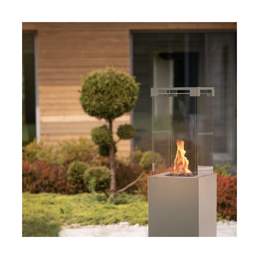 Planika Faro GAS - Caminetto a gas da esterno 142x36 cm 8kW grigio + coperchio di protezione