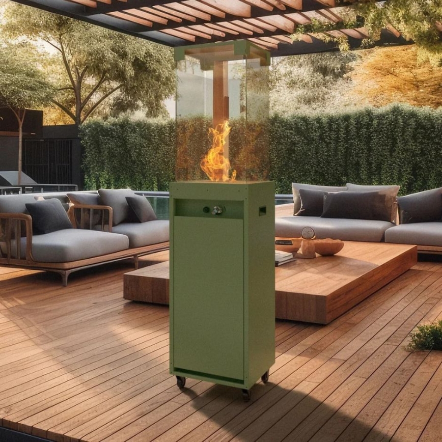 Planika Faro GAS - Caminetto a gas da esterno 142x36 cm 8kW verde + coperchio di protezione
