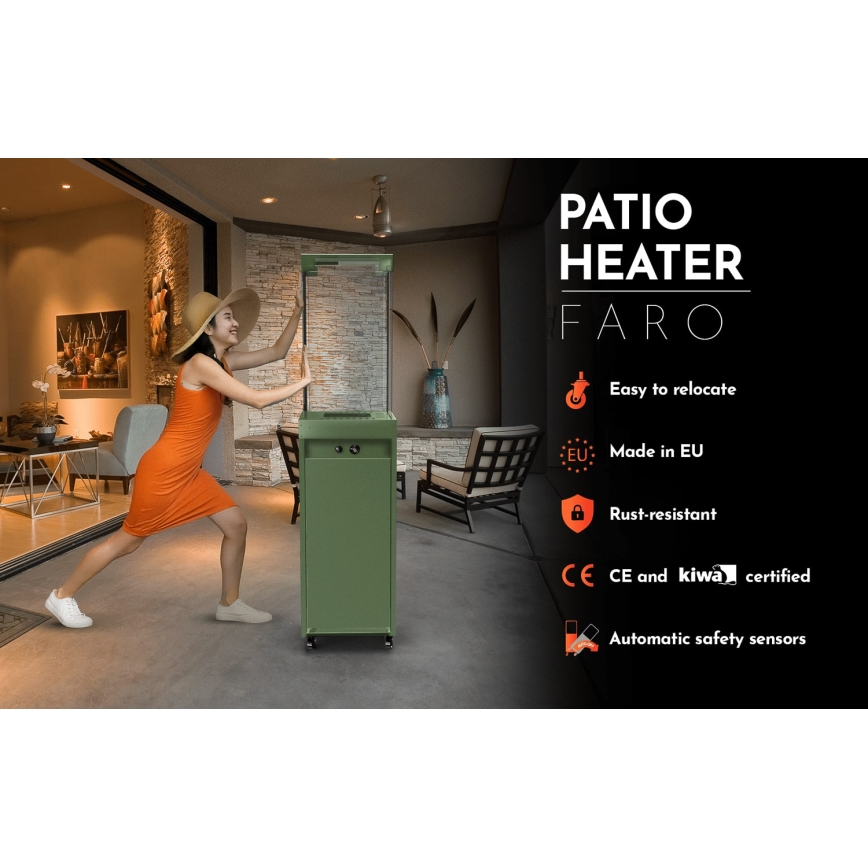 Planika Faro GAS - Caminetto a gas da esterno 142x36 cm 8kW verde + coperchio di protezione