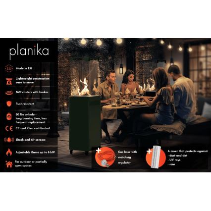 Planika Faro GAS - Caminetto a gas da esterno 142x36 cm 8kW verde + coperchio di protezione