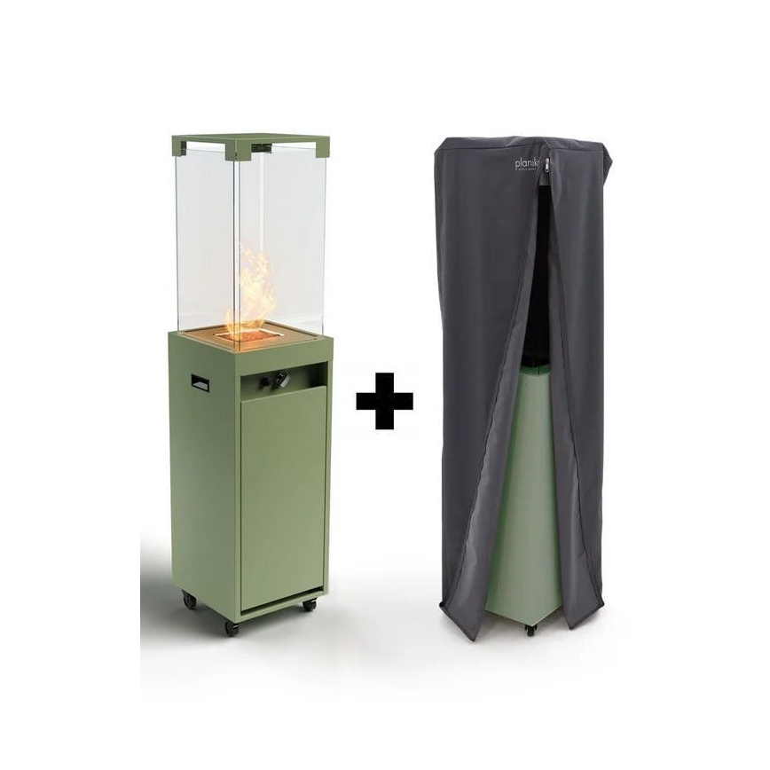 Planika Faro GAS - Caminetto a gas da esterno 142x36 cm 8kW verde + coperchio di protezione