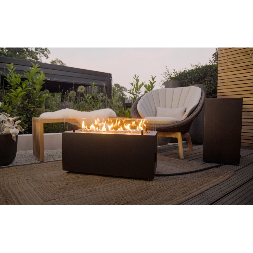Planika - Caminetto a gas per esterni 41,4x69,8 cm 10kW 1xAAA nero + coperchio di protezione
