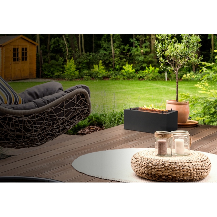 Planika - Caminetto a gas per esterni 41,4x69,8 cm 10kW 1xAAA nero + coperchio di protezione
