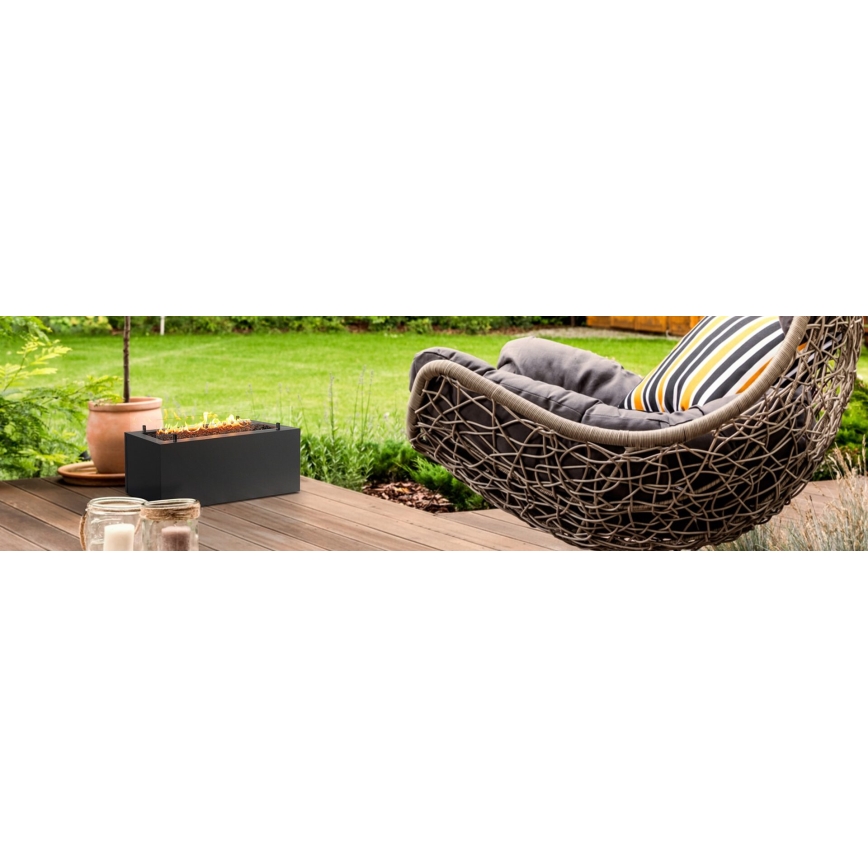 Planika - Caminetto a gas per esterni 41,4x69,8 cm 10kW 1xAAA nero + coperchio di protezione