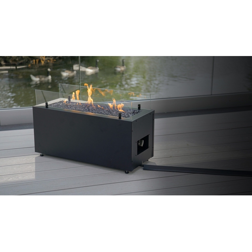 Planika - Caminetto a gas per esterni 41,4x69,8 cm 10kW 1xAAA nero + coperchio di protezione