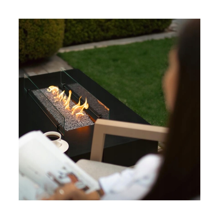 Planika - Caminetto a gas da esterno 46x106 cm 10kW nero + coperchio di protezione