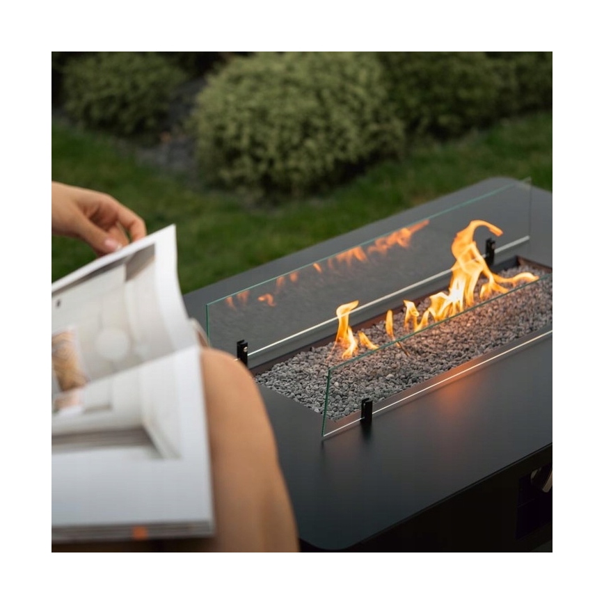 Planika - Caminetto a gas da esterno 46x106 cm 10kW nero + coperchio di protezione