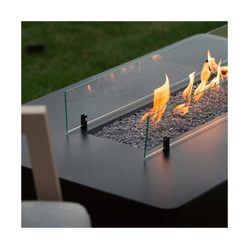 Planika - Caminetto a gas da esterno 46x106 cm 10kW nero + coperchio di protezione